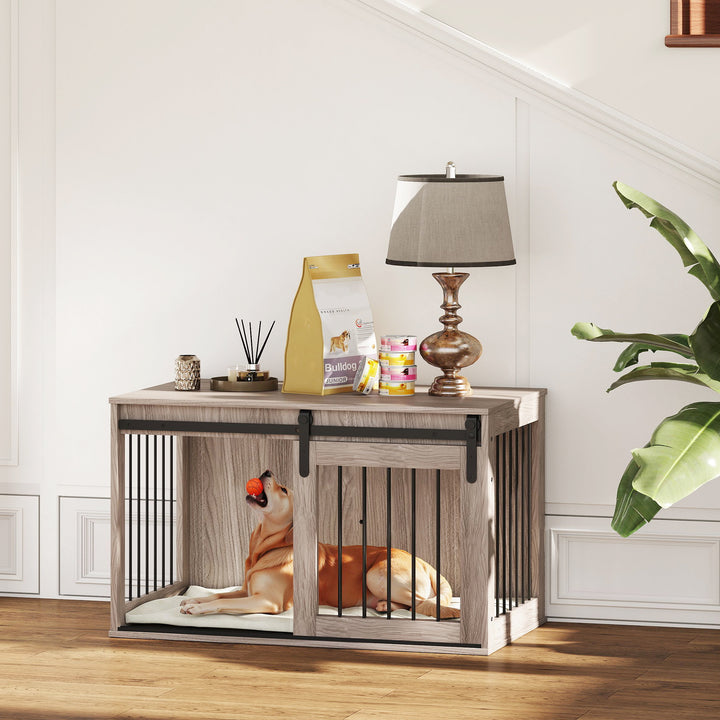 98cm Dog Crate Furniture with Removable Cushion for Large Dogs - Brown
