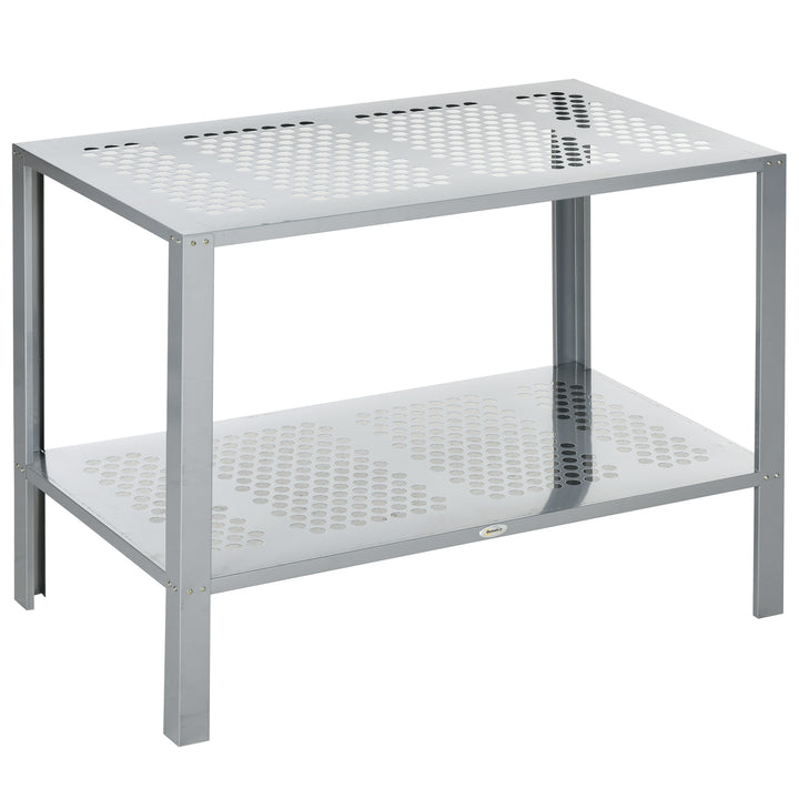 2-Tier Plant Stand, Corner Plant Shelf for Outdoor and Indoor Storage Organizer, Freestanding Flower Rack with Steel Frame, Mesh Board, Silver
