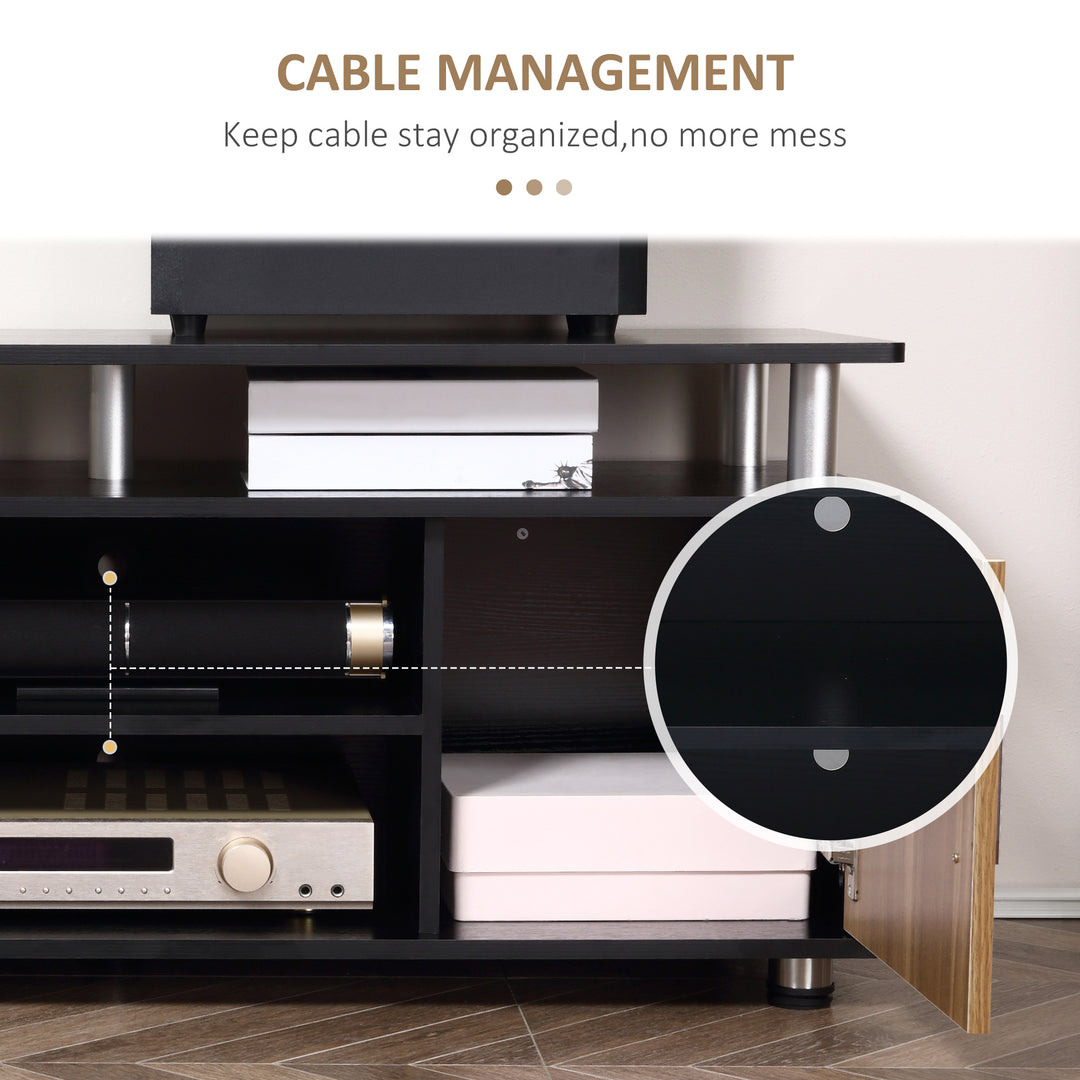 TV Cabinet Unit for TVs up to 50'' with Storage Shelf and Cupboards, Living Room Entertainment Center Media Console, Black and Walnut