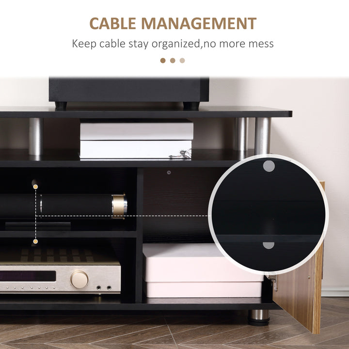 TV Cabinet Unit for TVs up to 50'' with Storage Shelf and Cupboards, Living Room Entertainment Center Media Console, Black and Walnut