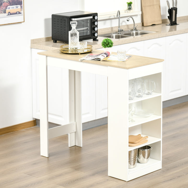 Bar Table, Dining Table with 4-Tier Storage Shelf for Breakfast Bar, Kitchen, Dining Room, Living Room, Natural
