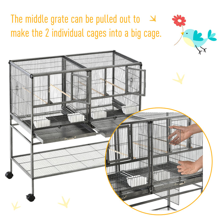 Large Bird Cage Parrot Cage with Divider, Slide Tray for Finch Canaries Parakeets Cockatiels, 95 x 45.5 x 102 cm