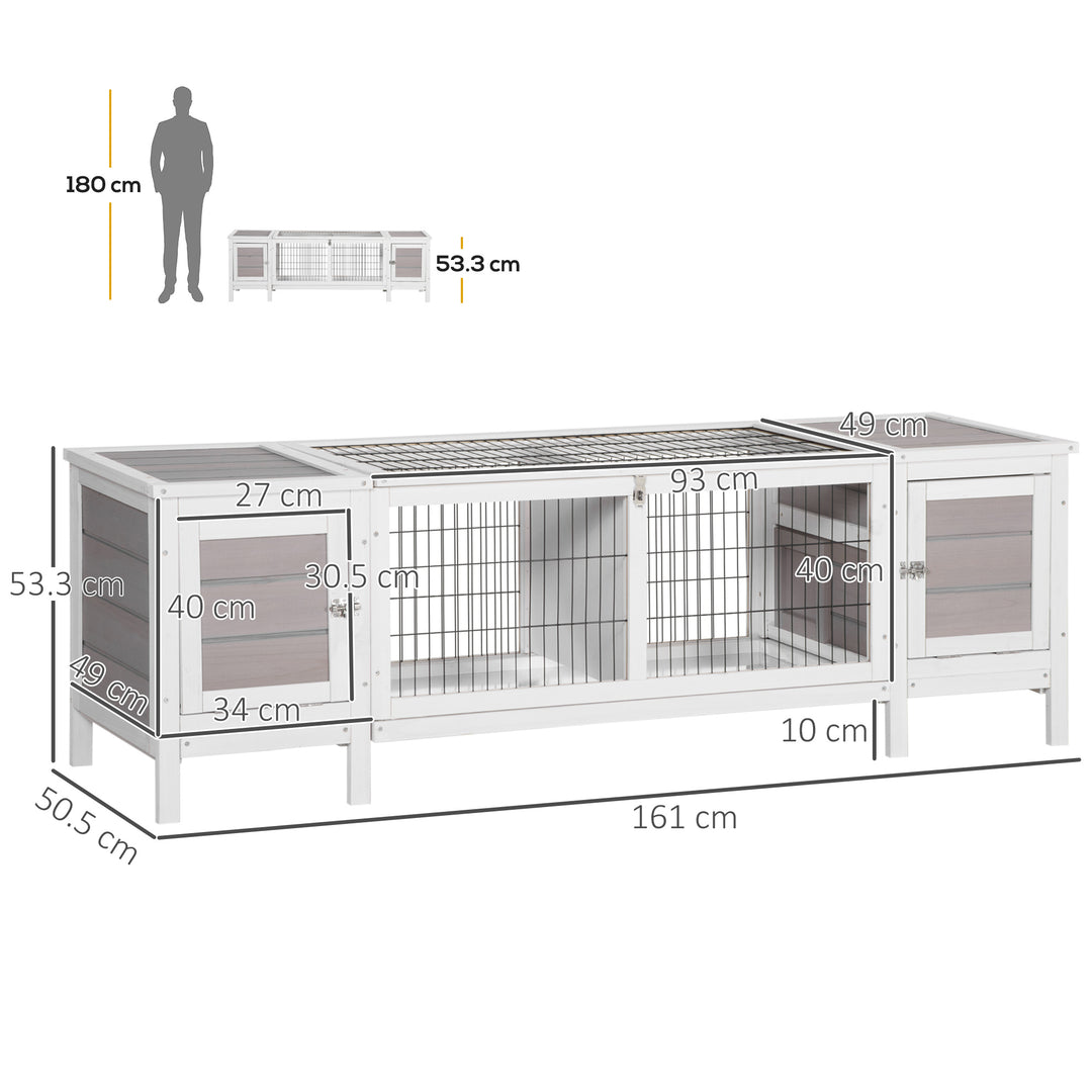 Rabbit Hutch and Run, with Removable Tray - Grey