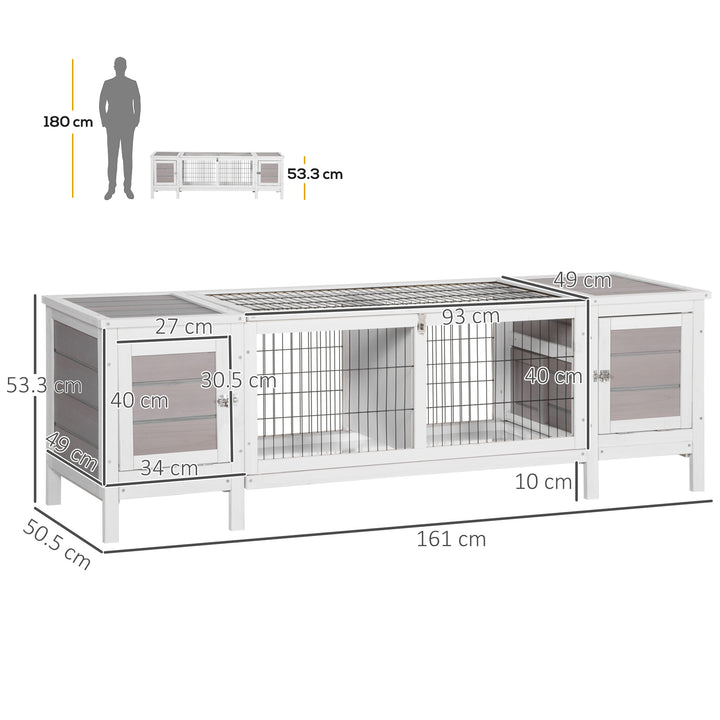 Rabbit Hutch and Run, with Removable Tray - Grey