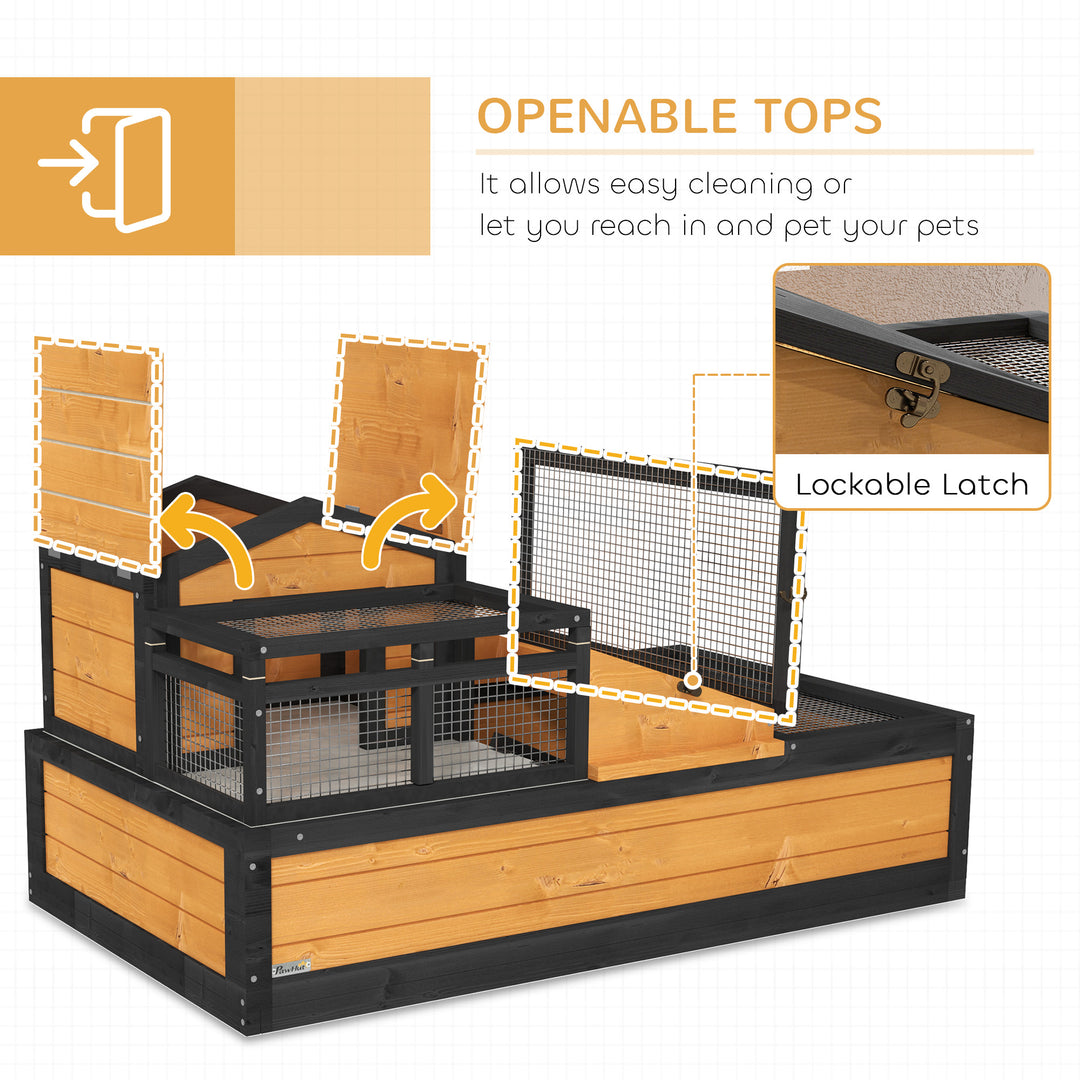 Wooden Tortoise House with Balcony, Tray, Roof, for Indoor and Outdoor, Yellow