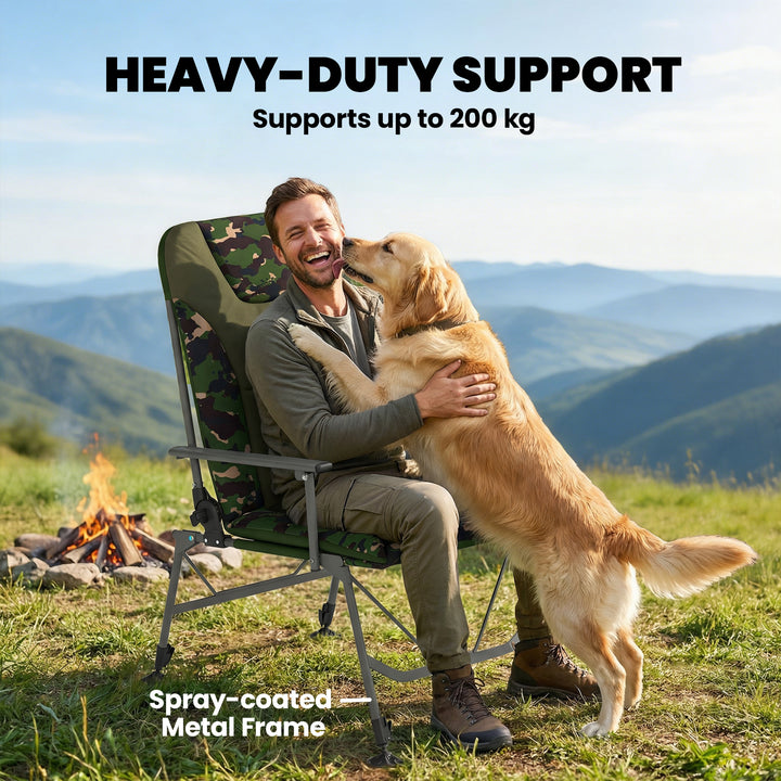Camping Chair Padded Reclining Folding Chair with Wide Armrests for Ad