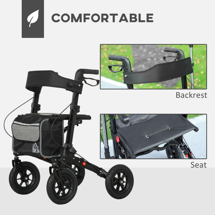 Folding Rollator Walker with Padded Seat, Backrest, Lightweight Walking Frame with Storage Bag, Dual Brakes, All-terrain Wheels, Adjustable Handle Height, 4 Wheeled Walker for Seniors, Black