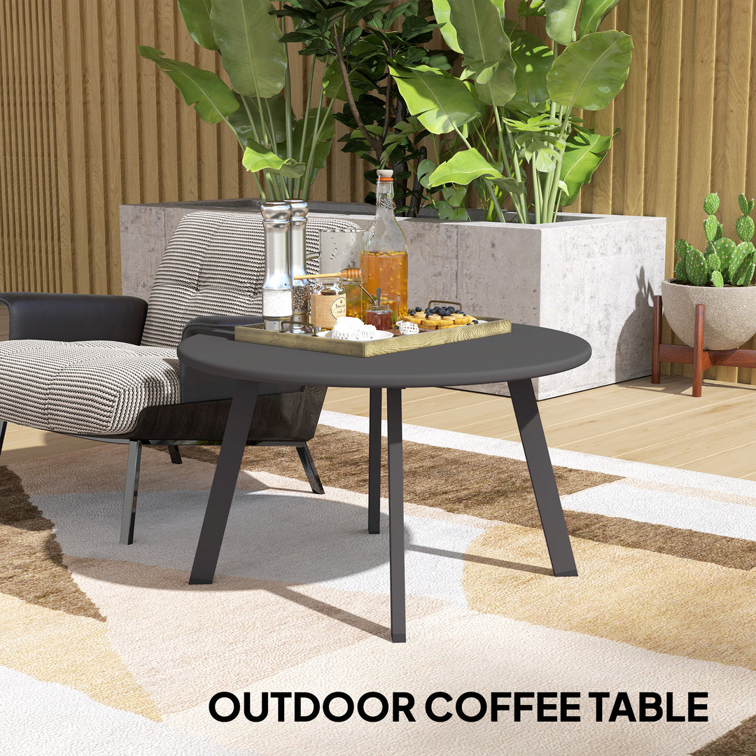 70cm Round Coffee Table, Outdoor Garden Table with Non-Slip Foot Pads and Metal Frame for Garden, Terrace, Balcony, Living Room, Black