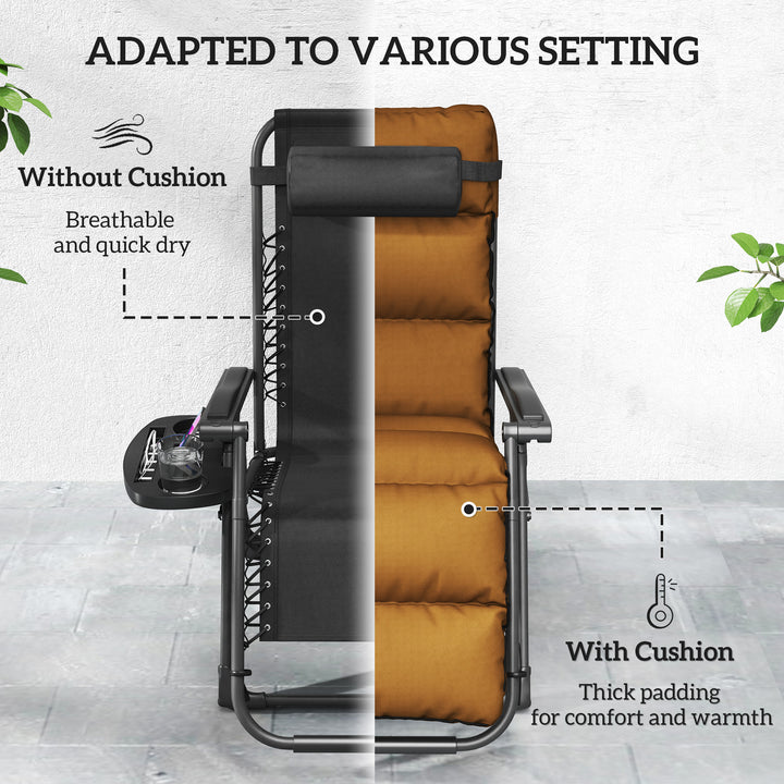 Set of Two Reclining Sun Loungers, with Cushion - Brown