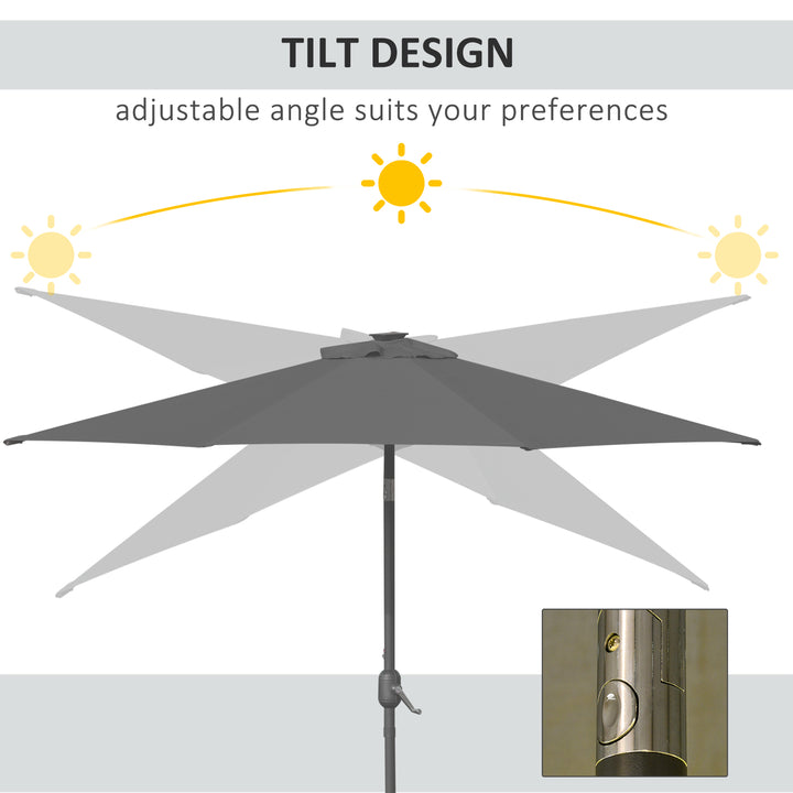 MCL 2.7m Patio Garden Umbrella Outdoor Parasol with Tilt Crank and 24 LEDs Lights (Grey)