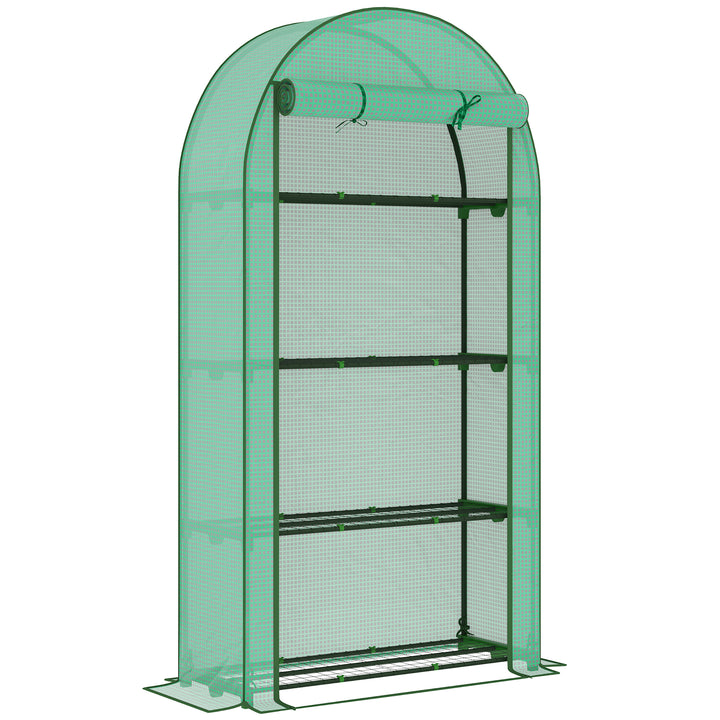 4 Tier Mini Greenhouse with Reinforced PE Cover, Portable Small Greenhouse with Roll-Up Door, 105 x 45 x 160cm, Green