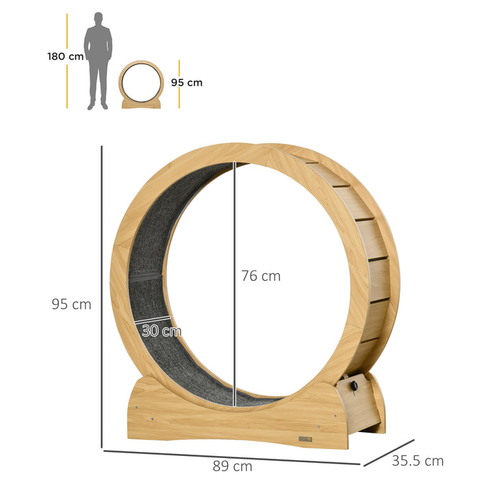 30" Wooden Cat Running Wheel with Brake, Natural Wood Finish