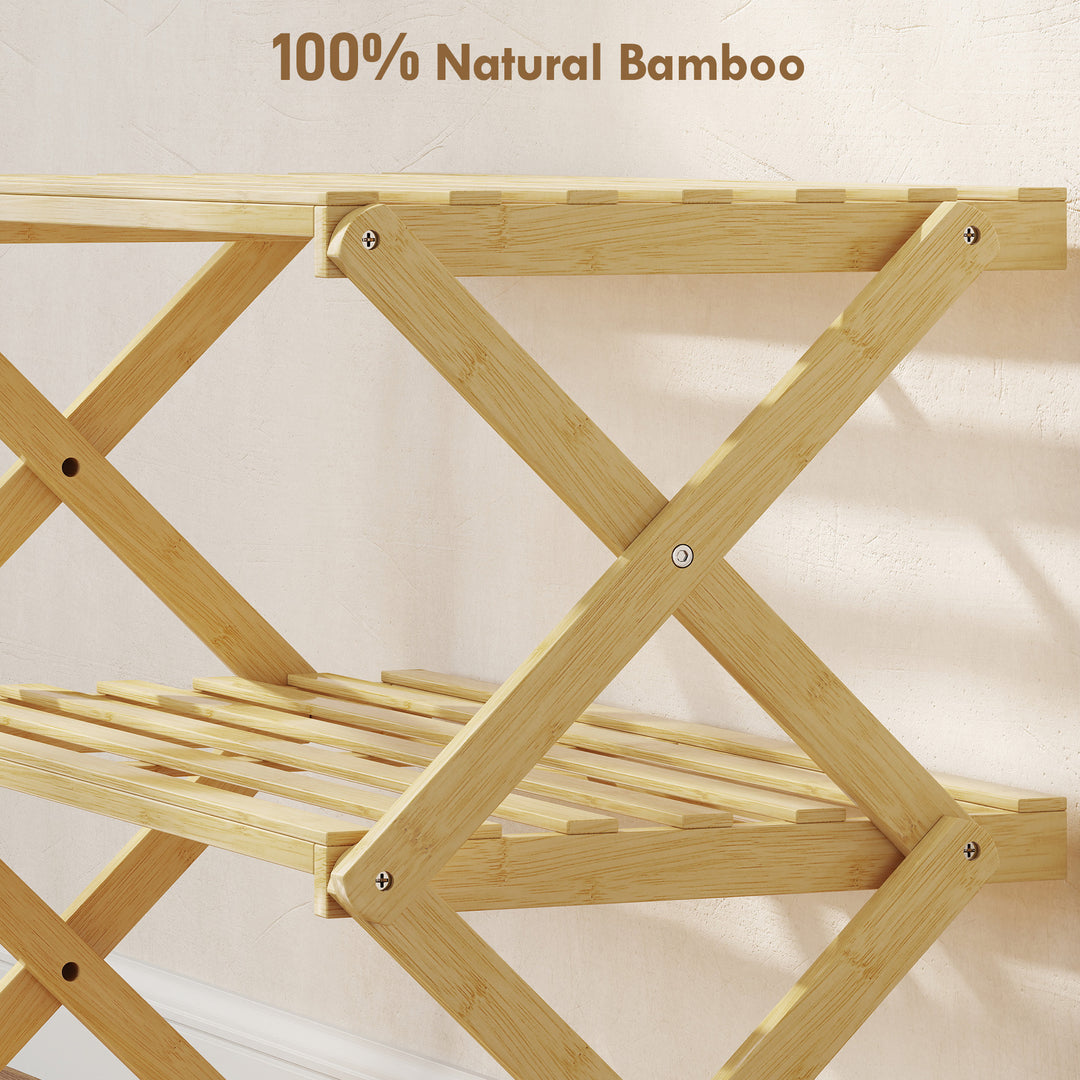 Three-Tier Folding Bamboo Shoe Rack - Natural Finish