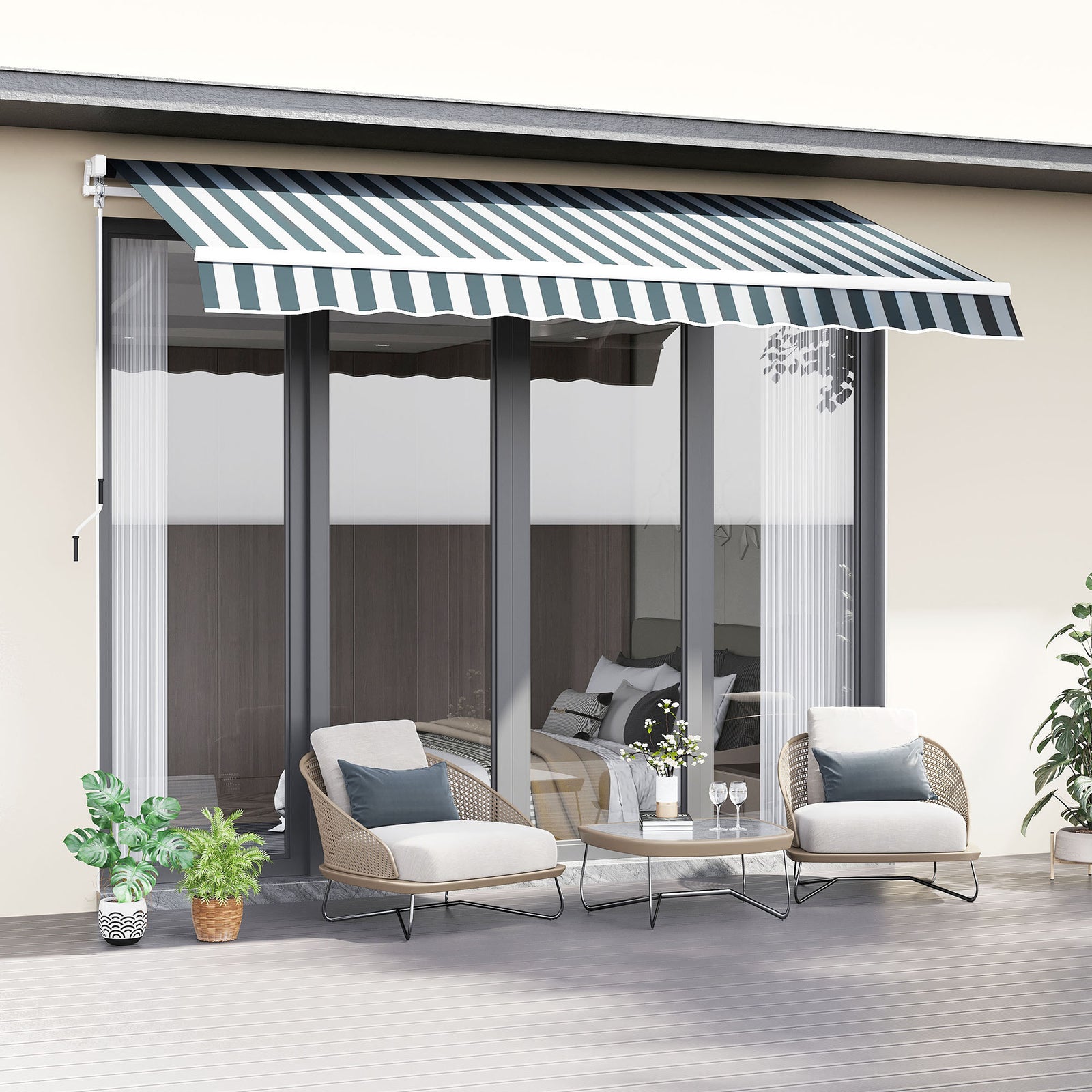 Retractable Awning, 2.5x2 m-Dark Green/White