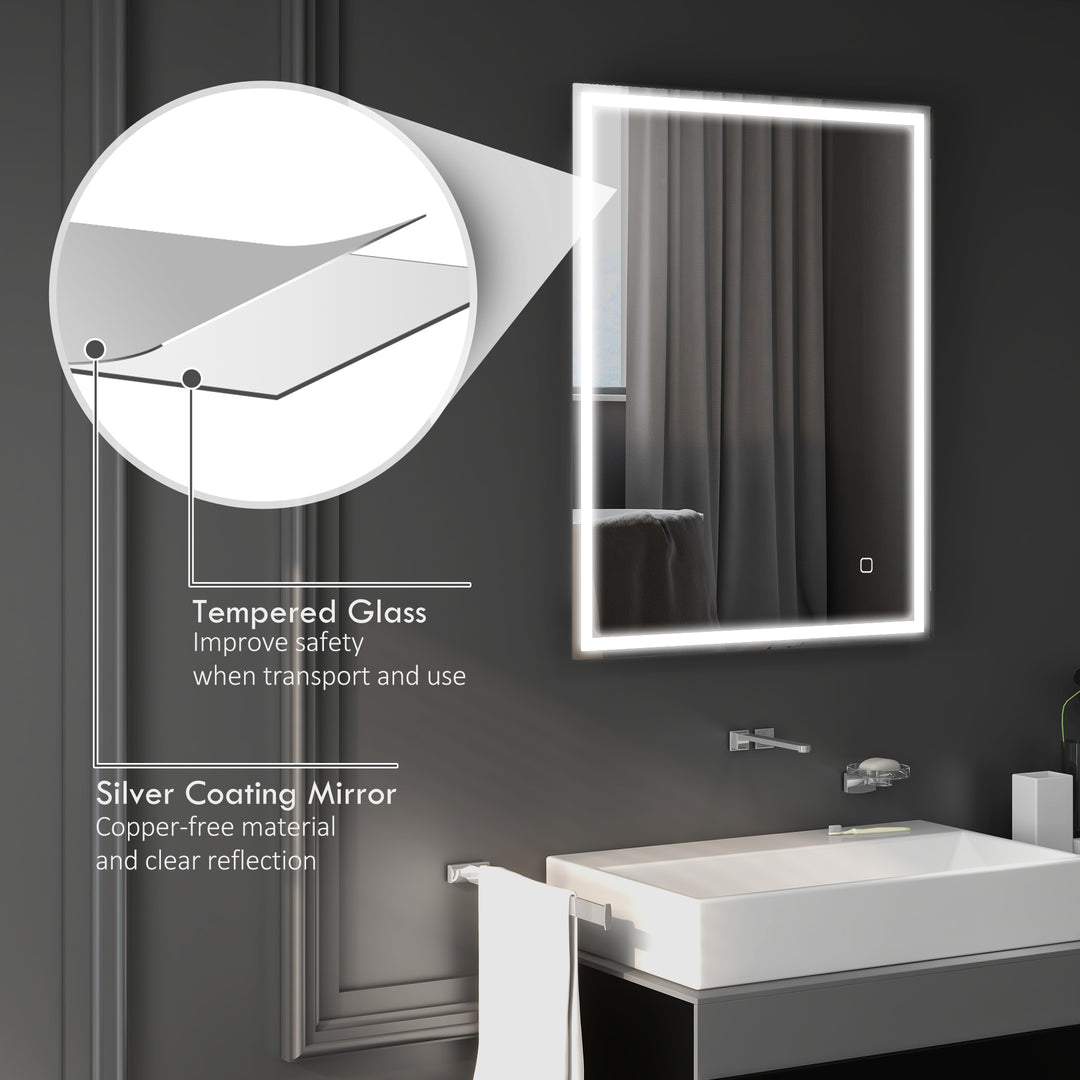 HOMCOM 90 x 70cm LED Bathroom Mirror with Lights, Dimmable Makeup Mirror, Vanity Mirror with 3 Colour, Smart Touch, Anti-Fog | Aosom UK