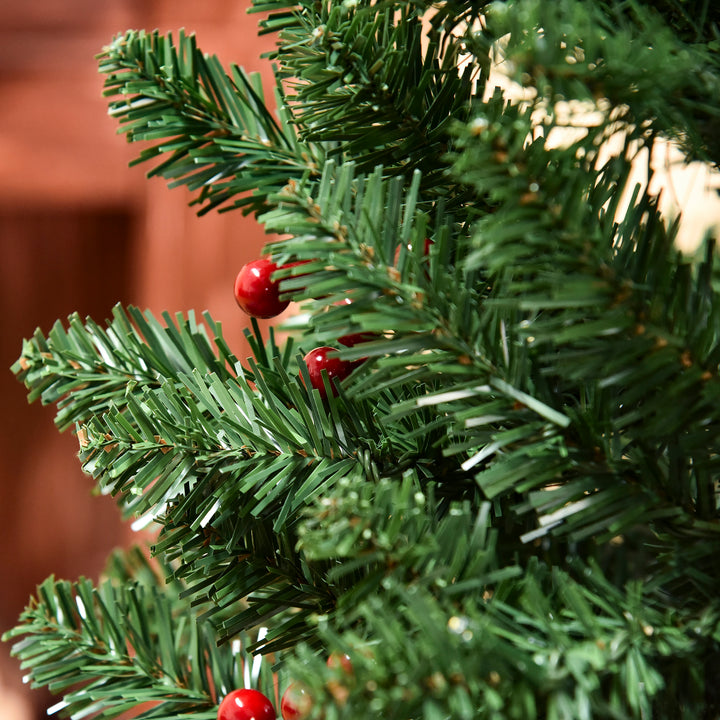 MCL 6FT Prelit Artificial Pencil Christmas Tree with Warm White LED Light, Red Berry, Holiday Home Xmas Decoration, Green