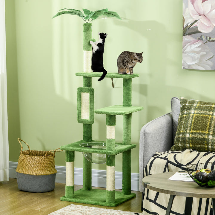 PawHut 142cm Cat Tree Tower, with Scratching Post, Hammock, Toy Ball, Platforms