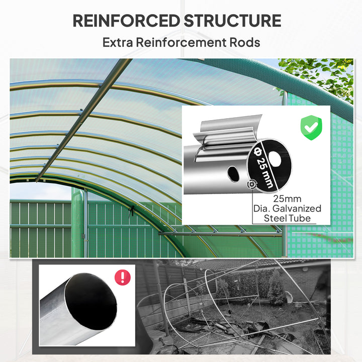 4 x 3(m) Polytunnel Greenhouse, with Windows and Doors - Green