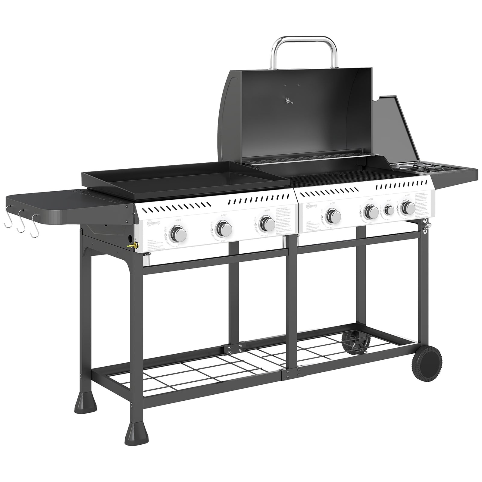 Deluxe Duo Gas BBQ, with Grill, Plancha and Side Burner - Black
