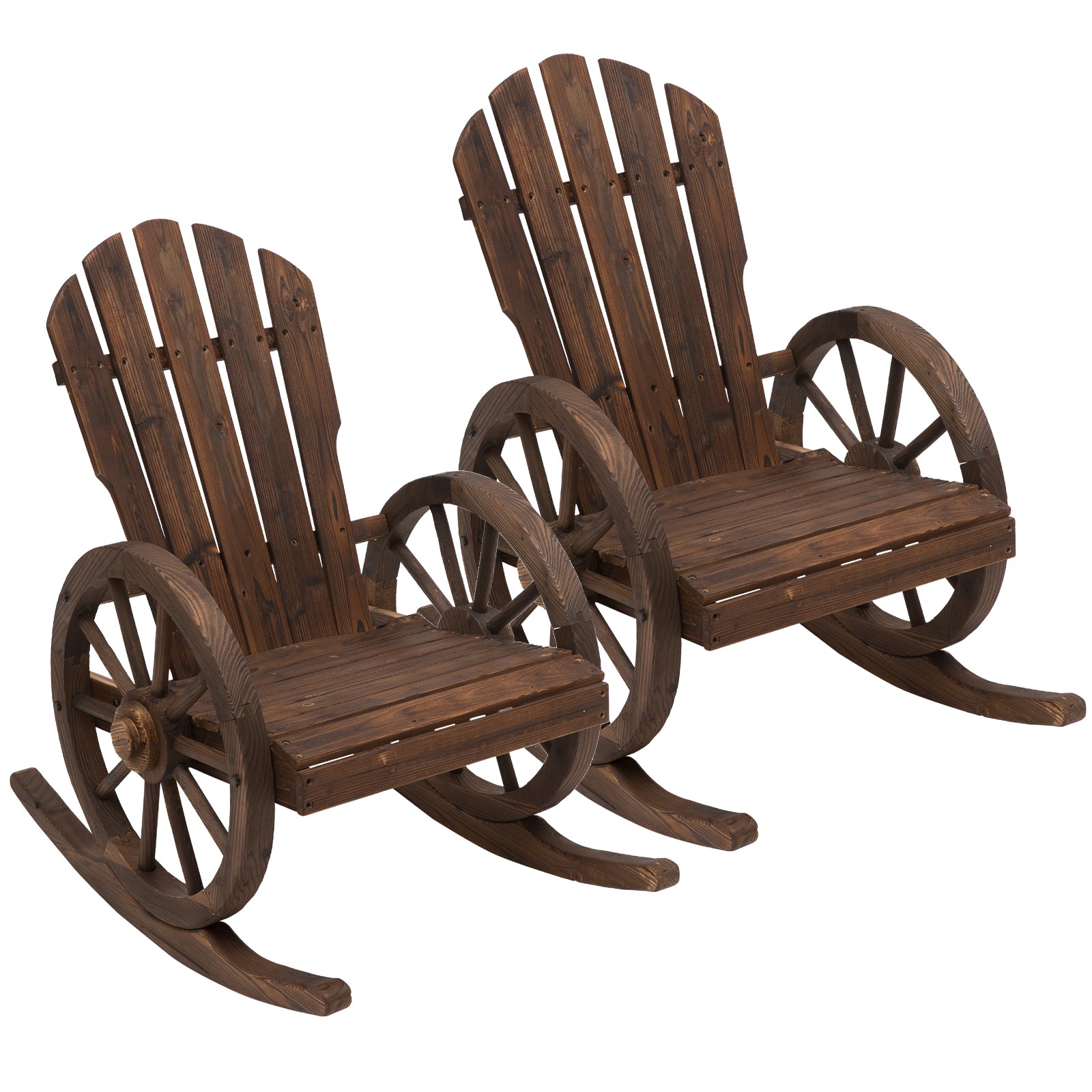 2 Piece Wooden Adirondack Rocking Chair Reclining Armchair Outdoor Garden Furniture Patio Porch Rocker - Carbonized Wood Colour