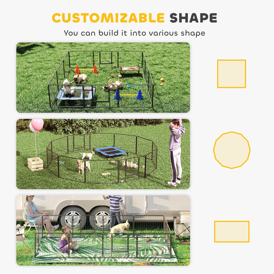 12 Panels Heavy Duty Puppy Playpen, for Small Dogs, Indoor and Outdoor Use - Silver