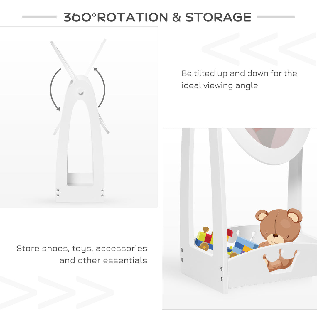 Kids Clothes Rail and Mirror Set 360° Rotation Free Standing Full Length Mirror and Hanging Rack with Storage Shelves Child's Dressing Mirror Garment Wardrobe White