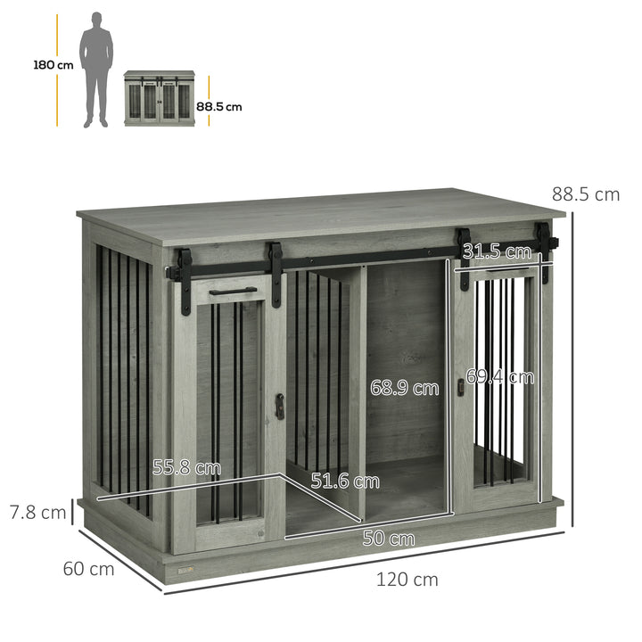 Dog Crate Furniture for Large Dogs, Double Dog Cage for Small Dogs, with Divider - Grey