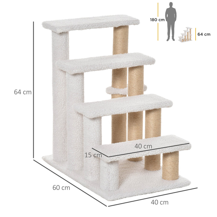 MCL Pet Stair with 4-step Climb Ladder, Scratching Posts, Platforms, Toy Ball, for Indoor Elderly Cats Kittens, White