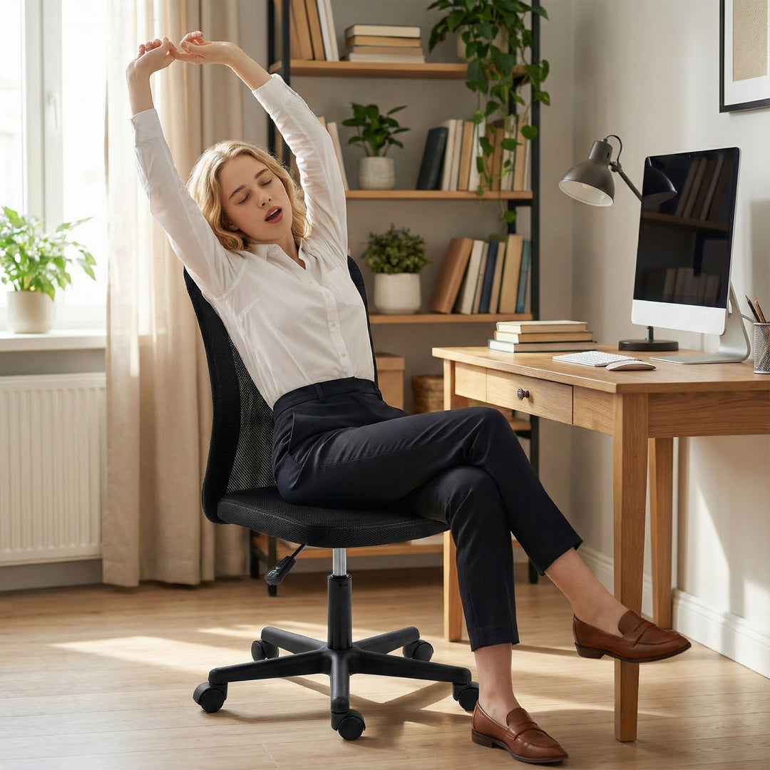 Computer Desk Chair, Armless Mesh Office Chair with Adjustable Height 