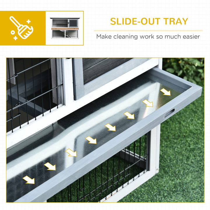 2-Tier Wooden Rabbit Hutch Guinea Pig House Bunny Cage Backyard w/ Openable Roof Small Animal House for Outdoor Grey, 108 x 45 x 78 cm