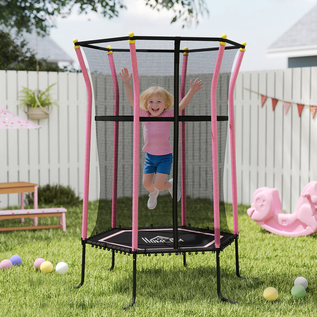 Kids Trampoline Mini Bouncer with Enclosure Safety Net For Ages 3-10 Years - Pink