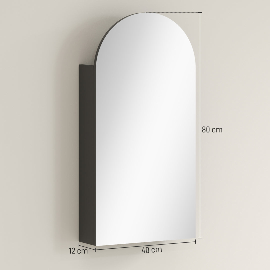 HOMCOM Arched Bathroom Mirror Cabinet with Adjustable Glass Shelves - Black