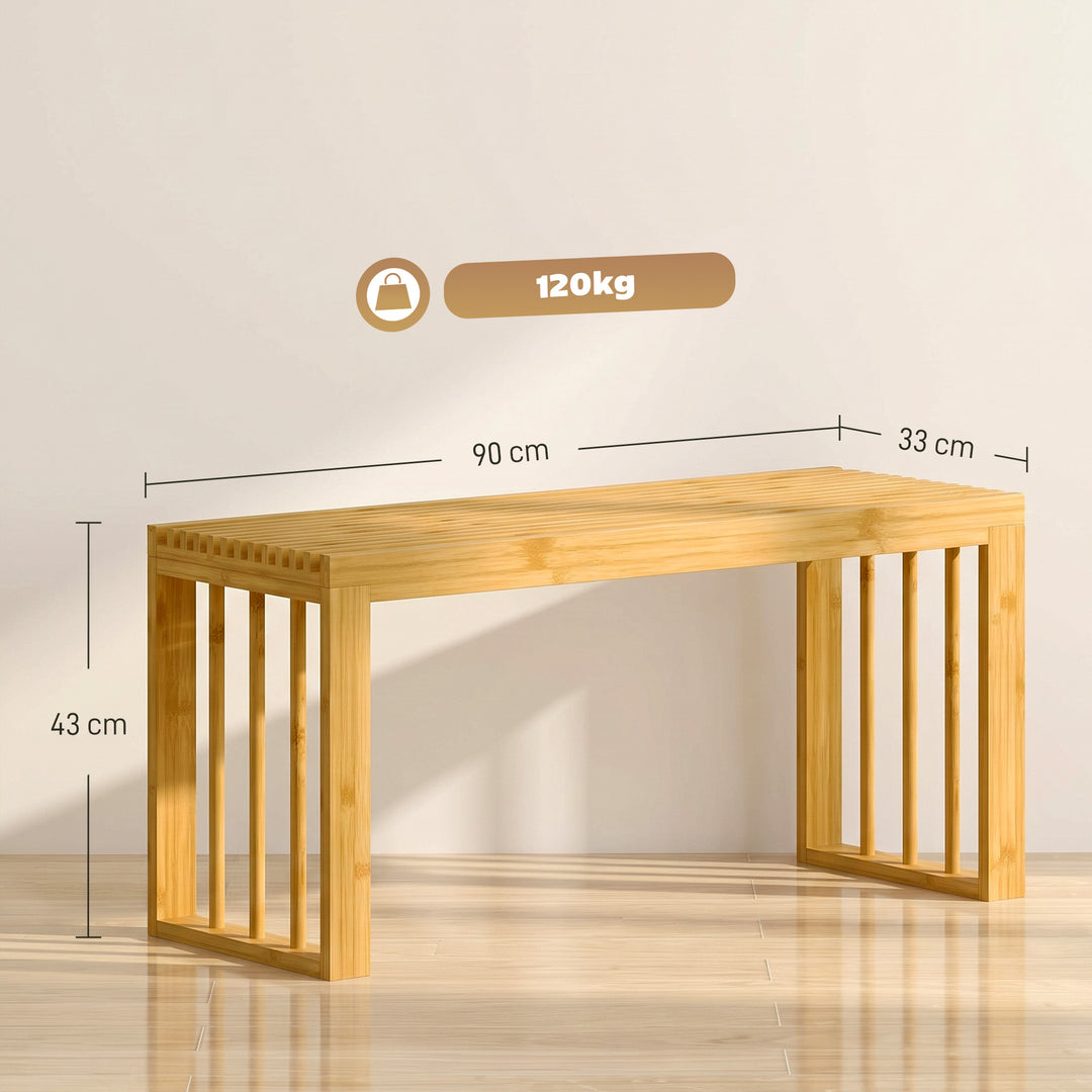 90 cm Bamboo Shoe Bench Backless Hallway Bench Seat, Wood Indoor - view 3