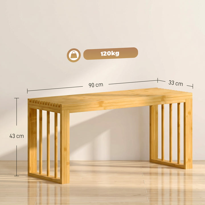 90 cm Bamboo Shoe Bench Backless Hallway Bench Seat, Wood Indoor - view 3