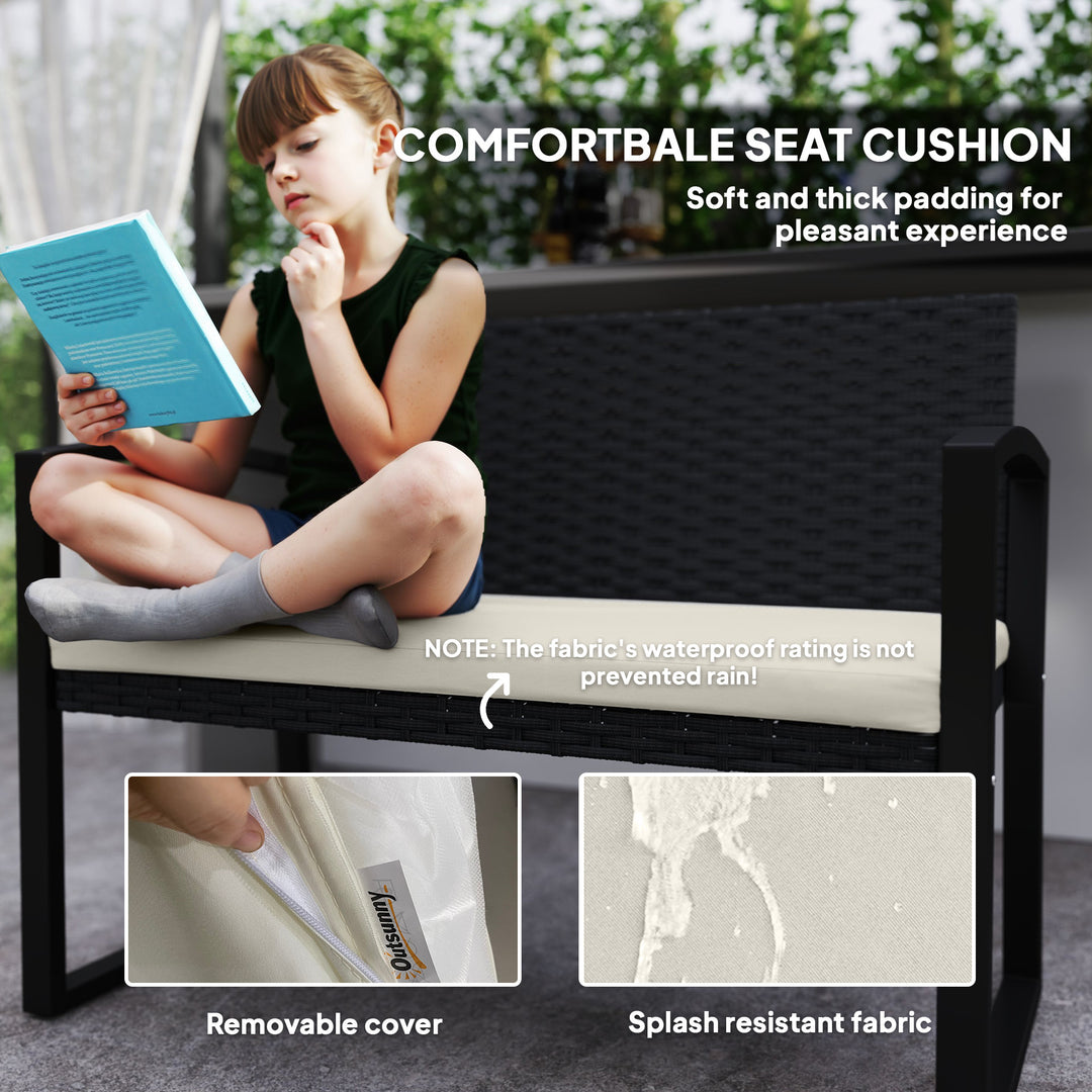 Two-Seater Rattan Garden Bench - Beige/Black