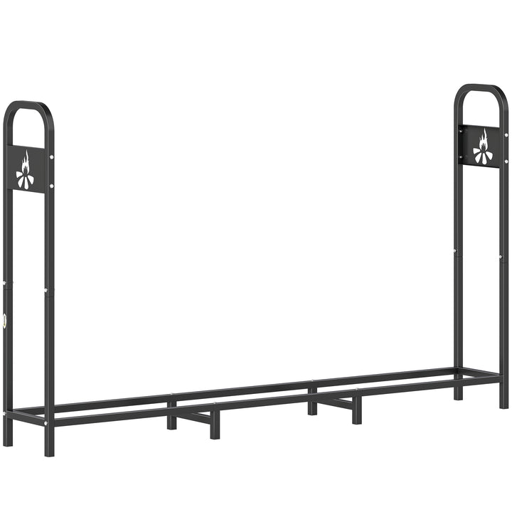 MCL 6.5 FT Steel Firewood Log Rack with 300 kg Capacity, Heavy Duty Indoor Outdoor Fireplace Wood Storage Shelf, Log Holder/Stand with Extra Support Legs, Decorative Bonfire Pattern, Black