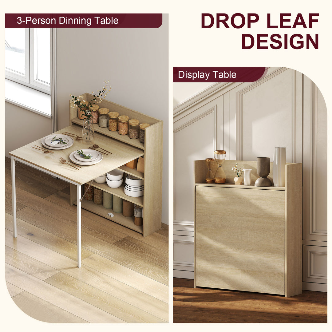 Kitchen Table, Folding Dining Table, with 4-Tier Shelves, Modern Drop-