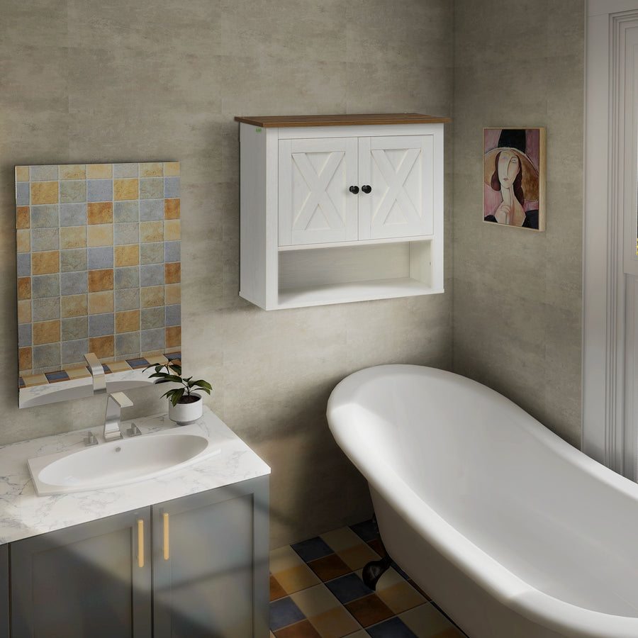On-Wall Farmhouse Bathroom Storage Cabinet - White