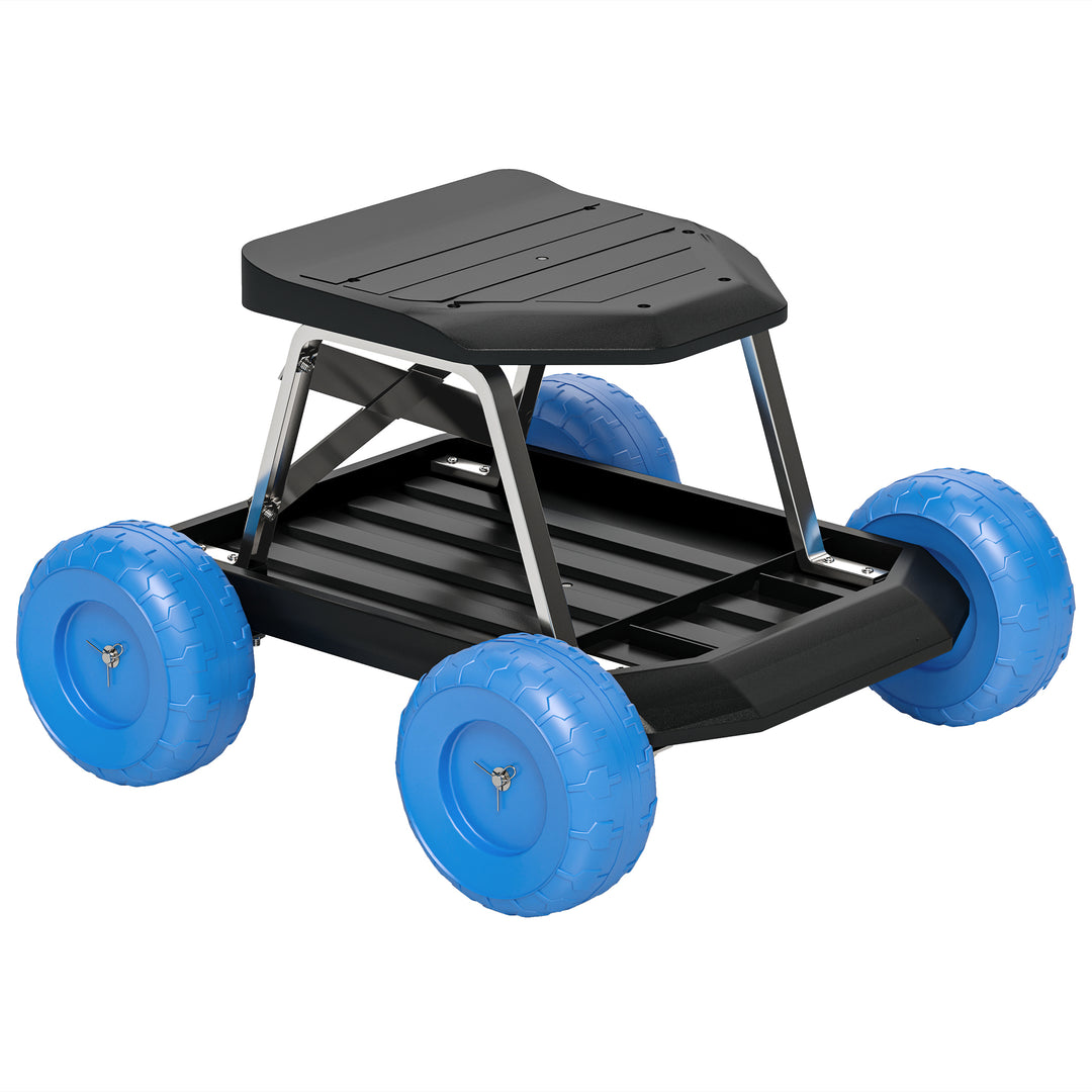Garden Storage Cart, with Top Seat - Blue