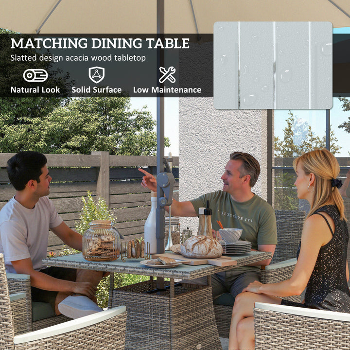 Five-Piece Rattan Set, with Wood-Top Table - Grey