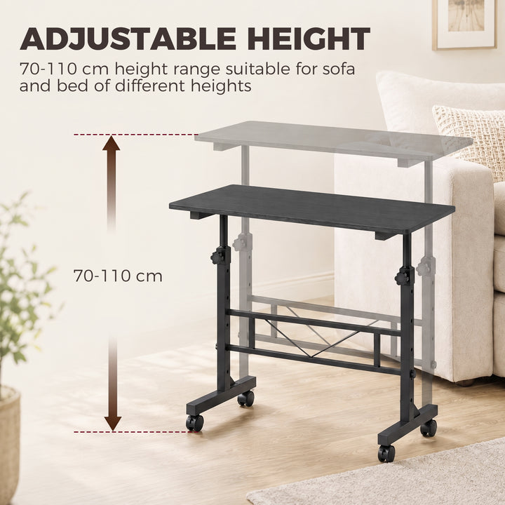 Overbed Table Adjustable Height Sofa Side Table with Wheels 80 x 40 cm - view 4