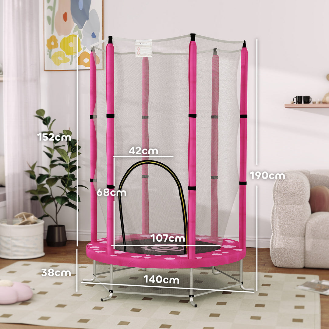 AIYAPLAY 4.6ft Toddler Trampoline w/ Safety Enclosure Net, for Indoor Outdoor Use, Ages 3-6 Years, Pink