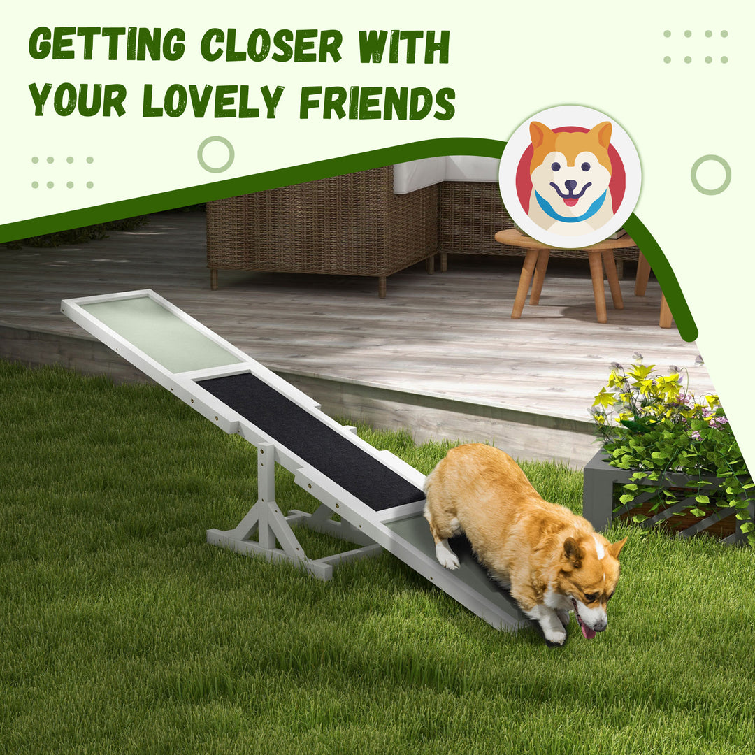 Wooden Pet Seesaw for Big Dogs, Dog Agility Equipment with Anti-Slip Surface - White