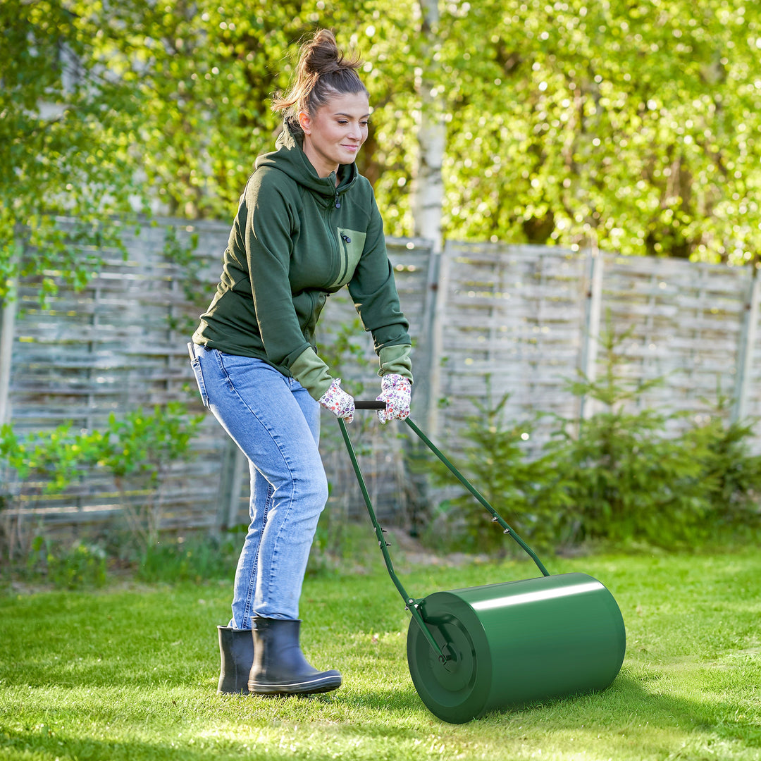 63 L Heavy Duty Water Or Sand Filled Φ30cm Garden Steel Lawn Roller Drum - Dark Green