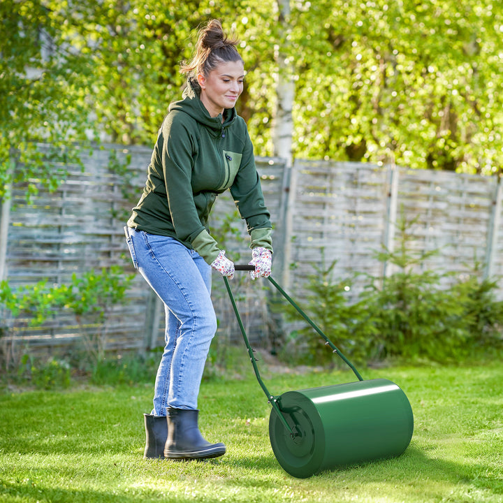 63 L Heavy Duty Water Or Sand Filled Φ30cm Garden Steel Lawn Roller Drum - Dark Green