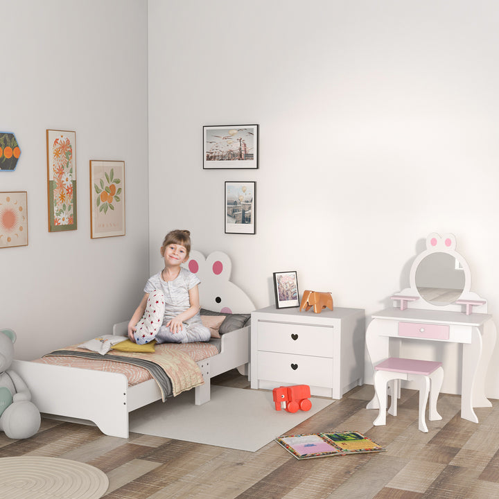 ZONEKIZ Kids Bedroom Furniture Set, Wooden with Dressing Table, Stool, Bed, Bunny