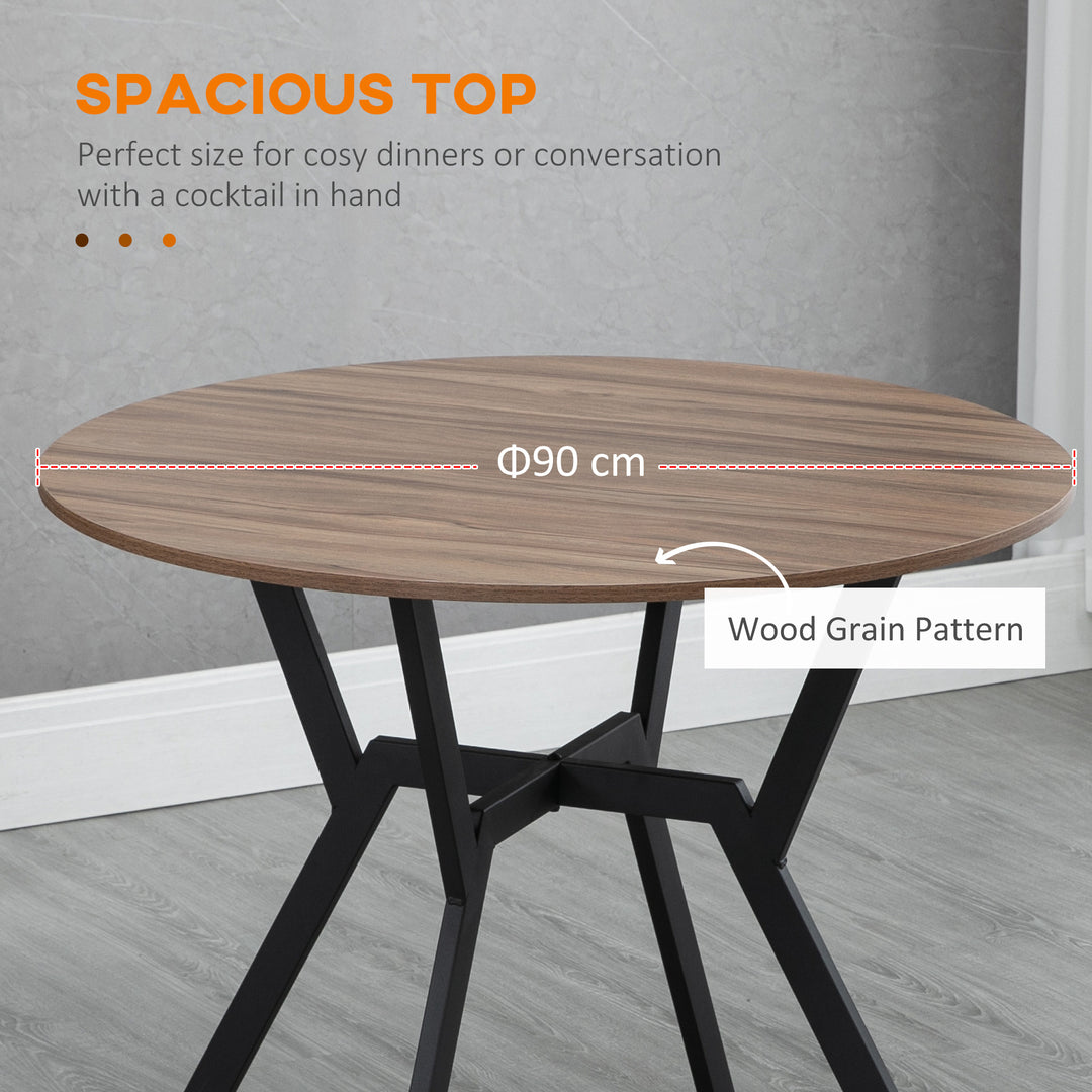 HOMCOM Round Kitchen Table with Black Legs Anti-slip Foot Pads, Dining Room Table for Living Room Dining Room, Brown | Aosom UK