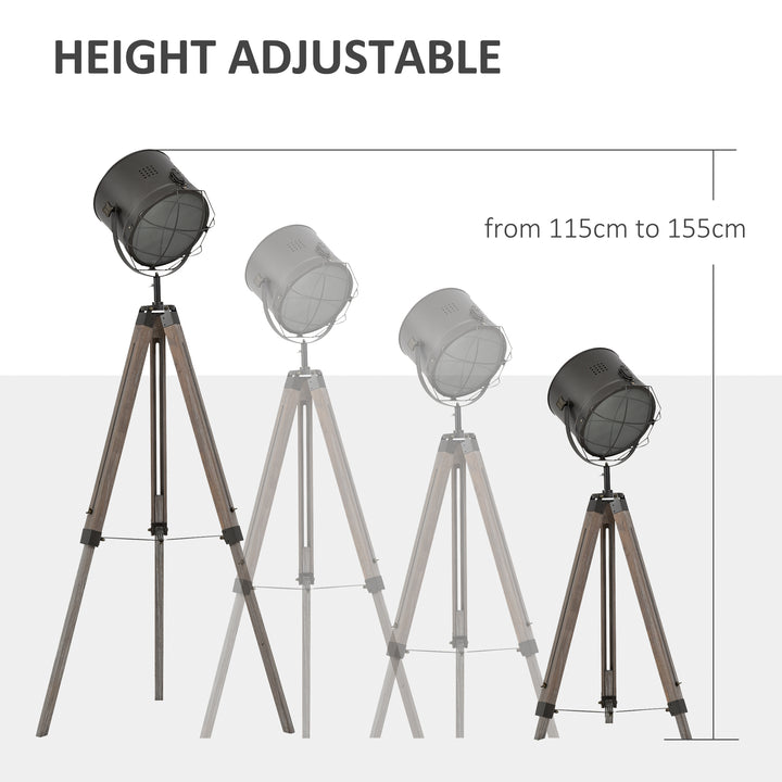 MCL Floor Lamp with Adjustable Tripod for Living Room Bedroom, Vintage Spotlight Reading Lamp with Wood Legs, 115-155cm, Grey