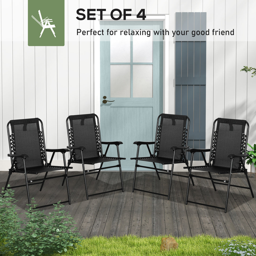 4 Pcs Patio Folding Chair Set, Outdoor Portable Loungers for Camping Pool Beach Deck, Lawn w/ Armrest Steel Frame Black