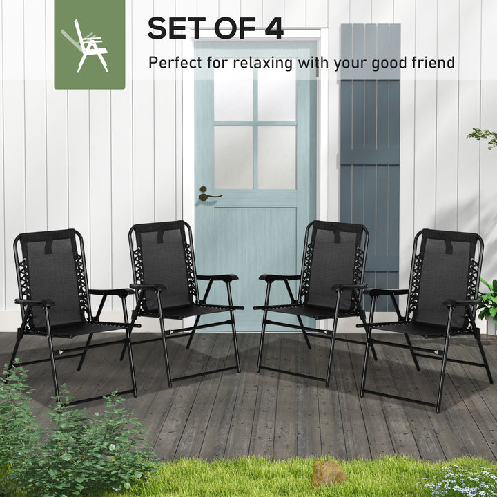 4 Pcs Patio Folding Chair Set, Outdoor Portable Loungers for Camping Pool Beach Deck, Lawn w/ Armrest Steel Frame Black